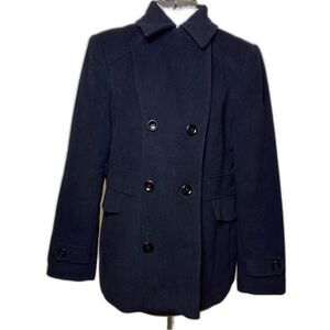 St. John's Bay Black Double Breasted Wool/Cashmere Blend Casual Peacoat Size Lg